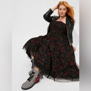 Floral Black and Red Dress